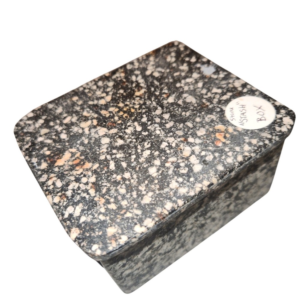 Vintage Speckled Granite Stone Stash Box Heavy Polished Rectangular Trinket Case